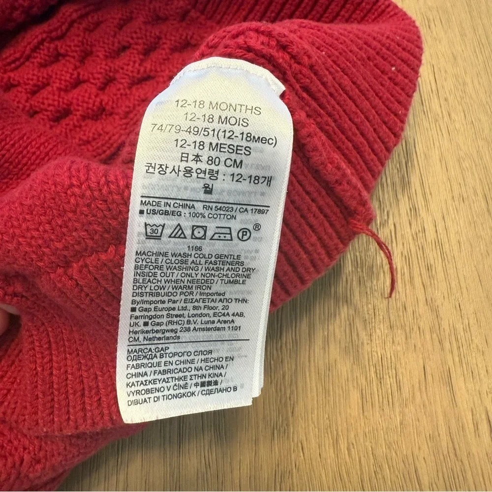GAP baby 12-18M Red Crew Neck Cable Knit Sweater